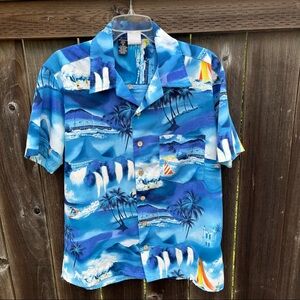 Kennington LTD Blue Hawaiian Tropical Print Button Up Shirt - Size Medium